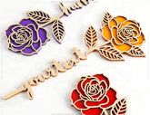 Rose Laser Personalized Cut Out Art Valentine Day Acrylic wood Flower with name editable Cut Files |#U035|